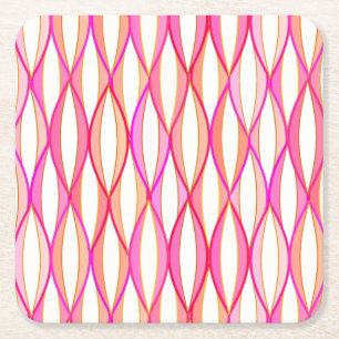 Ribbon Print Mitte des Jahrhunderts - Korallen und Rechteckiger Pappuntersetzer