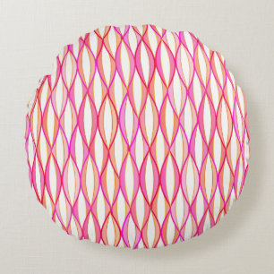 Ribbon Print Mitte des Jahrhunderts - Korallen und Rundes Kissen