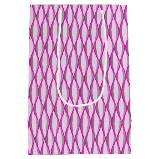 Ribbon-Print Mitte des Jahrhunderts - rosa und gra Mittlere Geschenktüte (Rückseite)