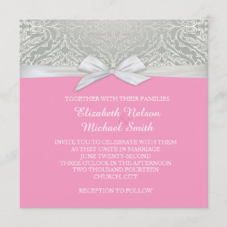 Ribbon Rosa/Silberspitzen Damask Hochzeitsempfang Einladung