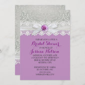 Ribbon Rose Silver Damask Lavendel Brautparty Einladung (Vorne/Hinten)