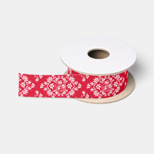 Ribbon, rot und weiß, florale Damaskus Satinband