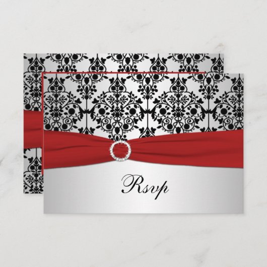 RIBBON-RSVP-Karte DRUCKT rot, grau und schwarz RSVP Karte (Vorne/Hinten)