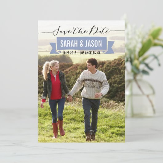 RIBBON SAVE THE DATE FOTOKARTEN - LAVENER (Stehend Vorderseite)