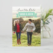 RIBBON SAVE THE DATE FOTOKARTEN - MINT (Stehend Vorderseite)