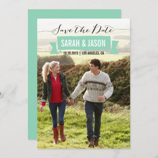 RIBBON SAVE THE DATE FOTOKARTEN - MINT (Vorne/Hinten)