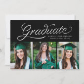 Ribbon-Script-Graduierung trendy drei Foto Einladung (Vorderseite)