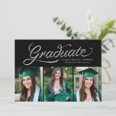 Ribbon-Script-Graduierung trendy drei Foto Einladung (Stehend Vorderseite)