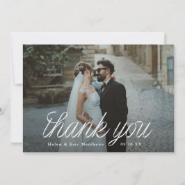 Ribbon Script Minimalist Wedding Photo  Dankeskarte