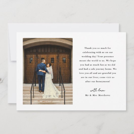 Ribbon Script Minimalist Wedding Photo  Dankeskarte (Rückseite)