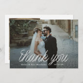 Ribbon Script Minimalist Wedding Photo Dankeskarte (Vorne/Hinten)