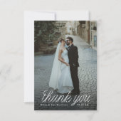 Ribbon Script Minimalist Wedding Photo Small Dankeskarte (Vorderseite)