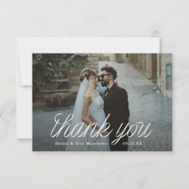 Ribbon Script Minimalist Wedding Photo Small Dankeskarte