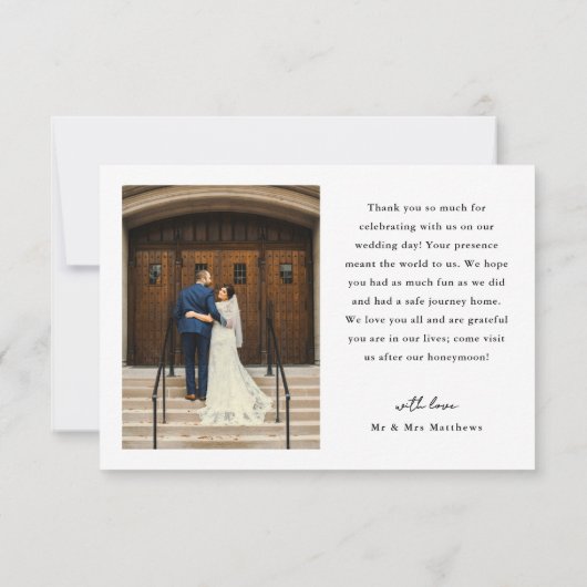 Ribbon Script Minimalist Wedding Photo Small Dankeskarte (Rückseite)