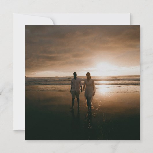 Ribbon Script Minimalist Wedding Photo Square Save The Date (Rückseite)