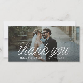 Ribbon Script Minimalist Wedding Photo Tall Dankeskarte
