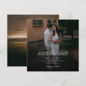 Ribbon-Script Minimalistische Hochzeitsfoto-Quadra Save The Date (Vorne/Hinten)