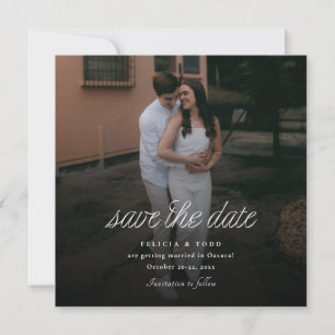 Ribbon-Script Minimalistische Hochzeitsfoto-Quadra Save The Date