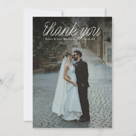 Ribbon Script Top Minimalist Wedding Photo Dankeskarte