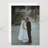Ribbon Script Top Minimalist Wedding Photo Dankeskarte (Vorne/Hinten)