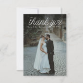 Ribbon Script Top Minimalist Wedding Photo Small Dankeskarte (Vorderseite)