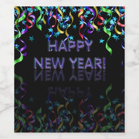 Ribbon Streamers | Frohes Neues Jahr! | Weinetikett (Einzelnes Label)