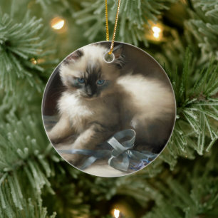 Ribbon Tangle Siamese Kitten Keramik Ornament