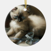 Ribbon Tangle Siamese Kitten Keramik Ornament (Vorne)