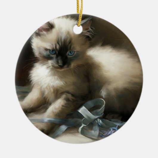Ribbon Tangle Siamese Kitten Keramik Ornament (Vorne)