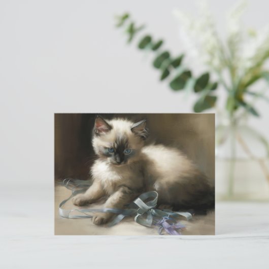 Ribbon Tangle Siamese Kitten Postkarte (Stehend Vorderseite)