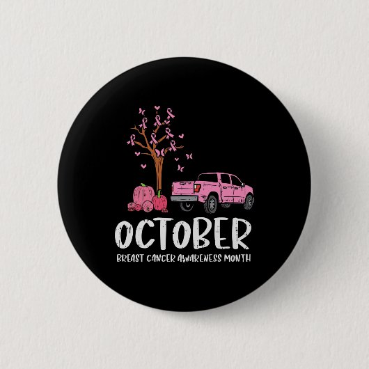 Ribbon Tree Truck Oktober Brustkrebs Bewusstsein Button (Vorderseite)