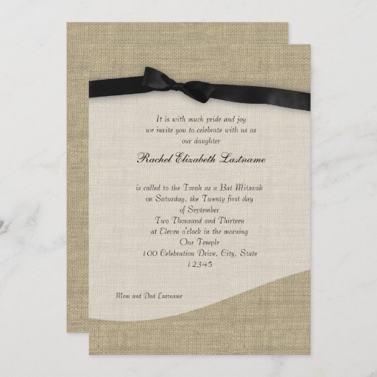 Ribbon und Burlap Bat Mitzvah Einladung (Vorne/Hinten)