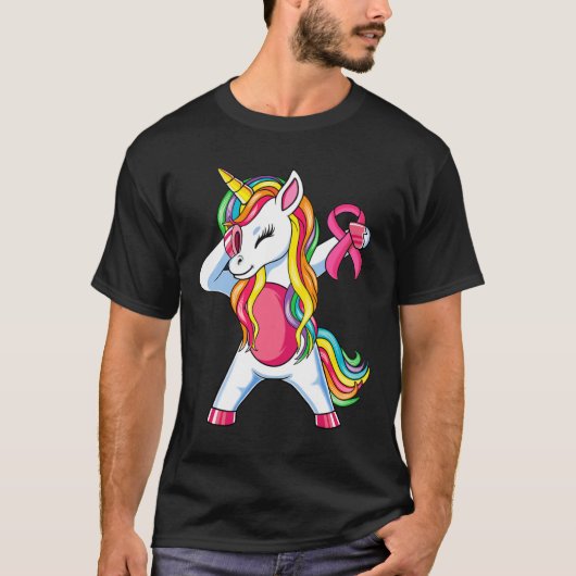 Ribbon Unicorn Breast Cancer Awareness Girls Toddl T-Shirt (Vorderseite)