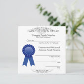 Ribbon Youngest Family Wiedersehen Awards Blue Einladung (Stehend Vorderseite)