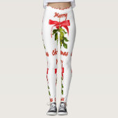 ribboned Mistelzweig der frohen Weihnachten Rot Leggings (Vorderseite)