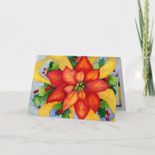 Ribboned Poinsettia-Weihnachtskarte Feiertagskarte (Vorderseite)