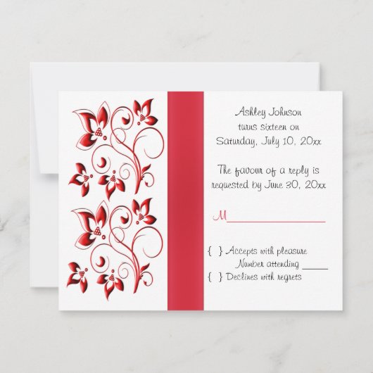 RIBBONROT, Schwarz, Weiß-Blütenblume-RSVP-Karte RSVP Karte (Rückseite)