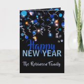 Ribbons Bokeh Lights Neues Jahr Party Gruß Karte (Vorderseite)