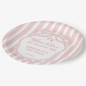 Ribbons Bows Ten Little Toes Bow Girl Baby Shower Pappteller (Schrägansicht)
