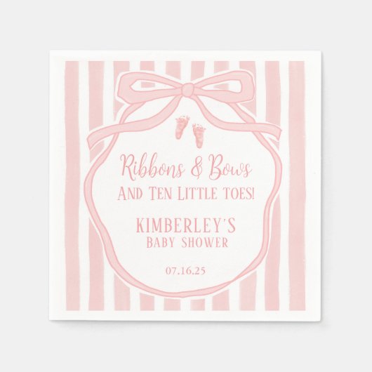 Ribbons Bows Ten Little Toes Bow Girl Baby Shower Serviette (Vorderseite)