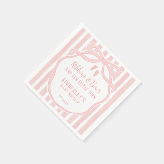 Ribbons Bows Ten Little Toes Bow Girl Baby Shower Serviette (Ecke)