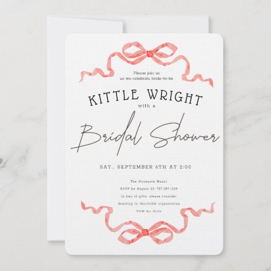 Ribbons & Romantisches Brautparty Einladung (Vorderseite)