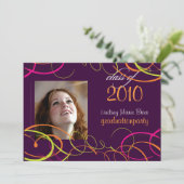 Ribbons/Swooshes Abschluss Einladung Foto/Pflaume (Stehend Vorderseite)
