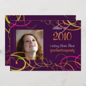 Ribbons/Swooshes Abschluss Einladung Foto/Pflaume (Vorne/Hinten)