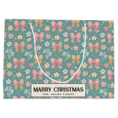 Ribbons und Blume Green Custom Frohe Weihnachten Große Geschenktüte (Rückseite)