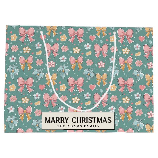 Ribbons und Blume Green Custom Frohe Weihnachten Große Geschenktüte (Rückseite)