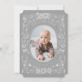 Ribbons und Rose Baby Light Gray Foto Birth Einladung (Vorderseite)