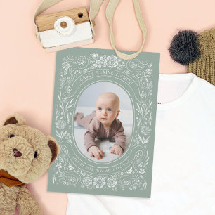 Ribbons und Rose Baby Sage Green Foto Birth Ankündigung