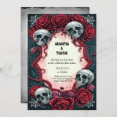 Ribbons und Rose Skulls Gotische Hochzeit Einladung (Vorne/Hinten)
