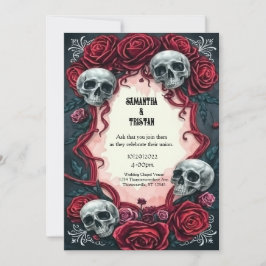Ribbons und Rose Skulls Gotische Hochzeit Einladung